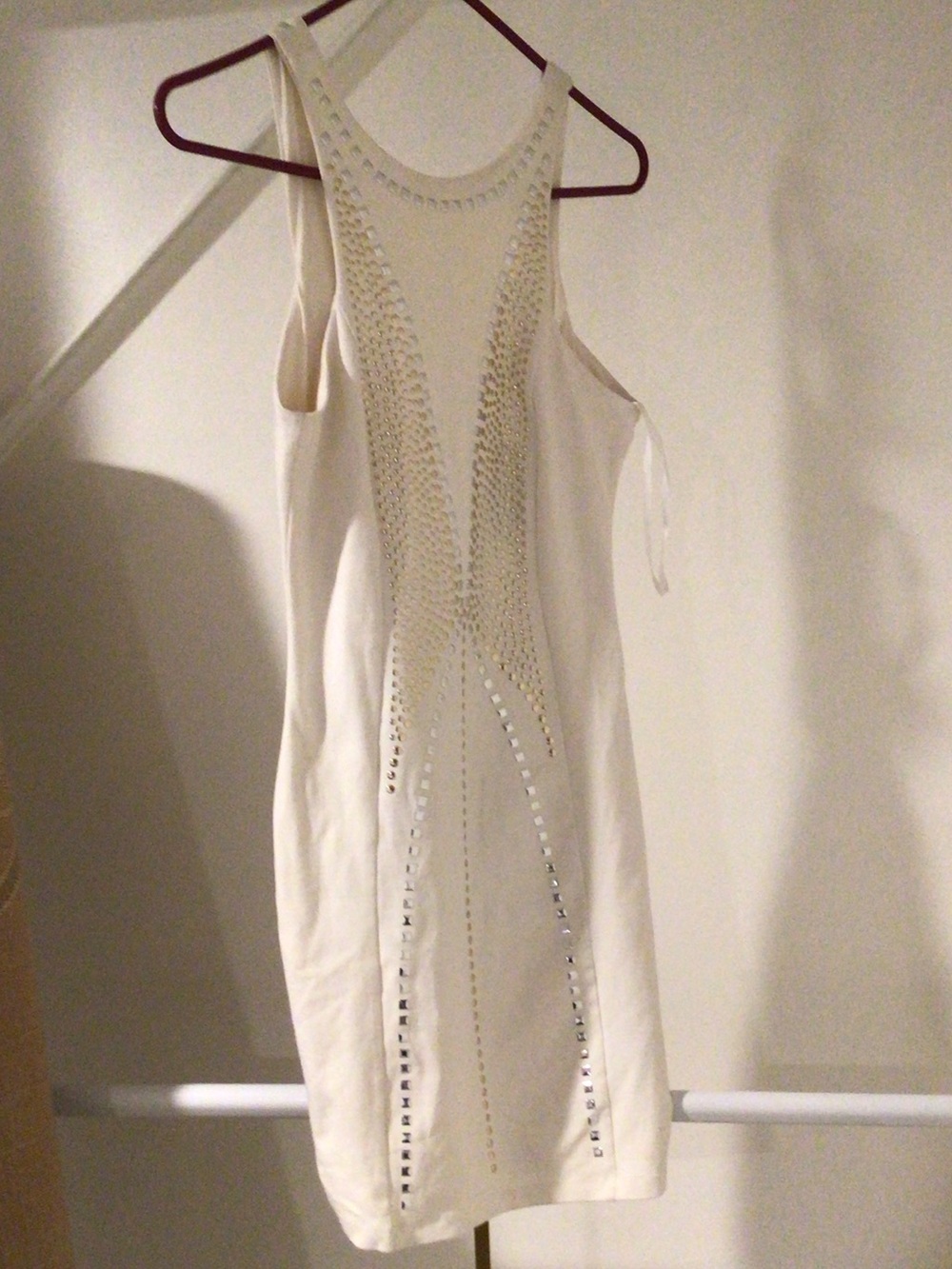 bebe White Mini Dress with Silver Stud Accents